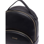Lieblingstasche ECS Backpack M in black pebbled faux leather with gold-tone zipper details and front logo