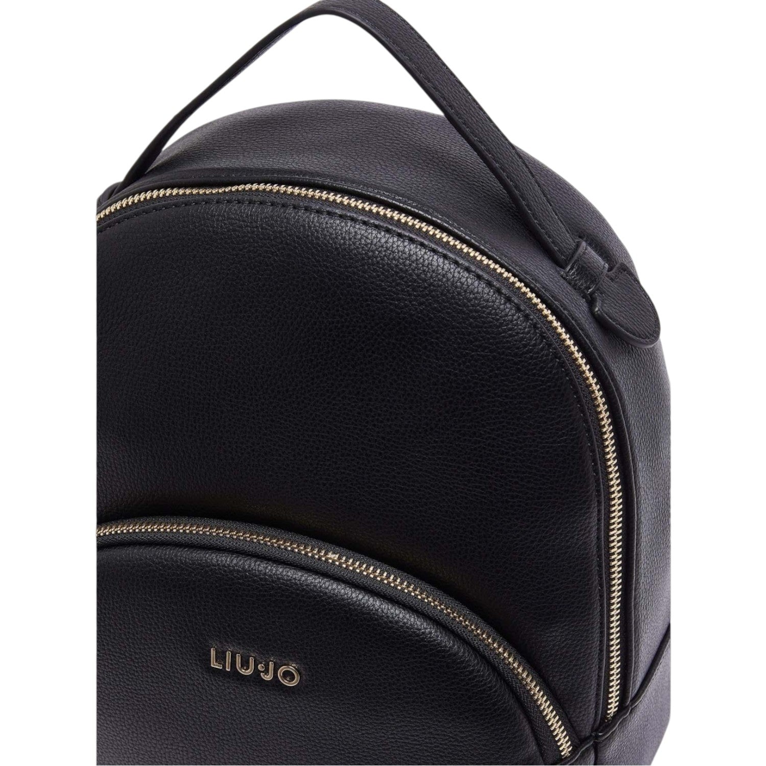 Lieblingstasche ECS Backpack M in black pebbled faux leather with gold-tone zipper details and front logo