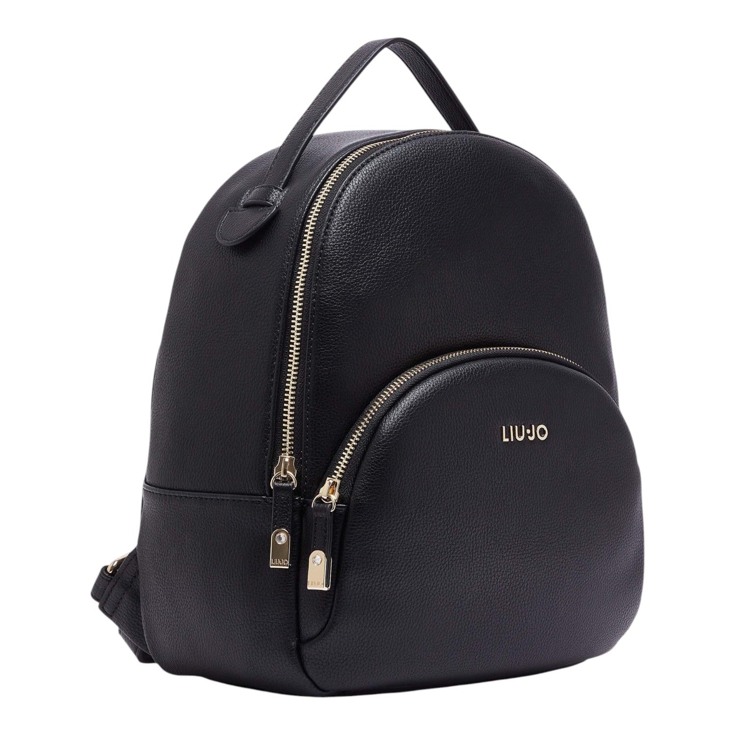 Lieblingstasche black pebbled faux leather ECS Backpack M with gold-tone hardware and front zip pocket