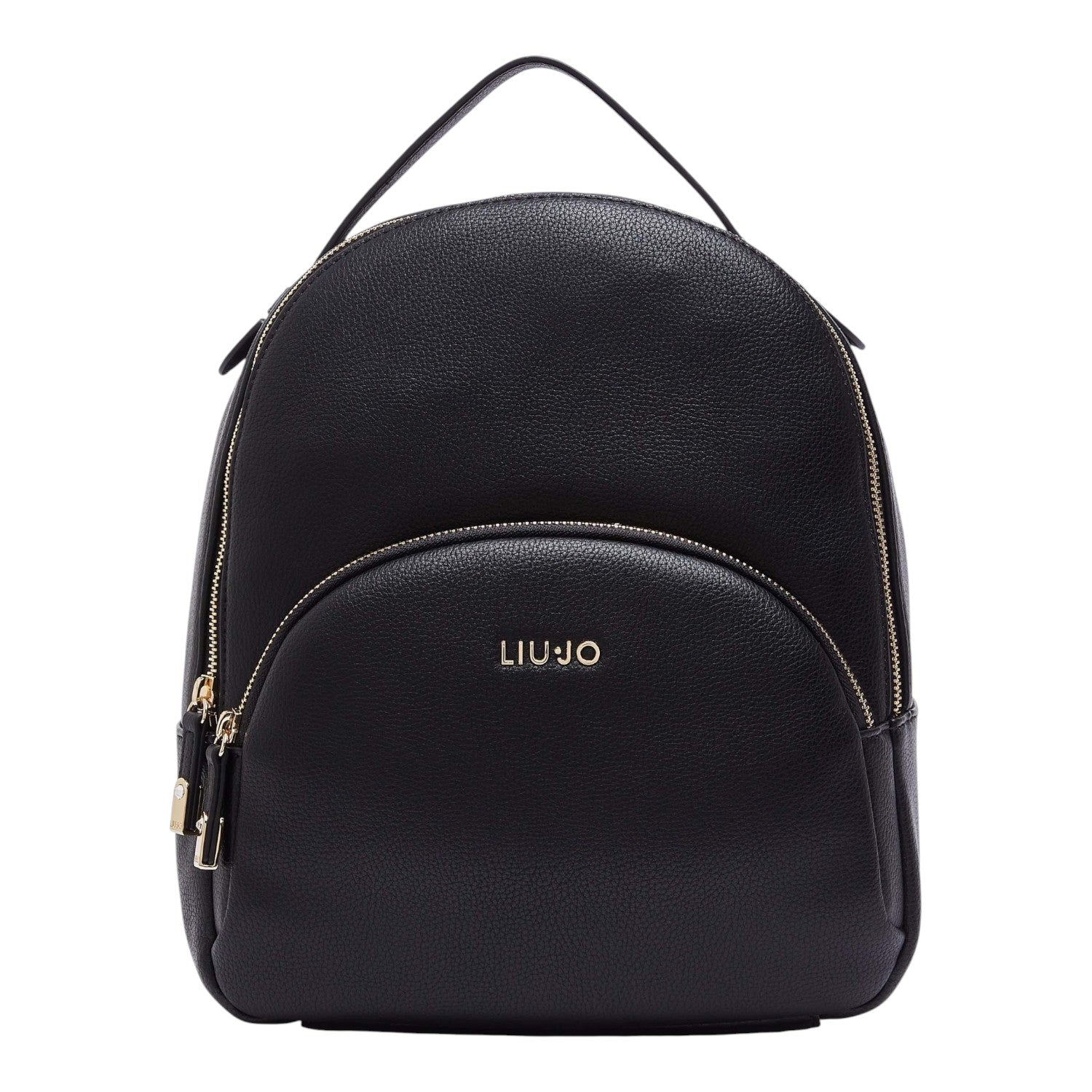 Lieblingstasche ECS Backpack M in black pebbled faux leather with gold-tone zipper details and front logo