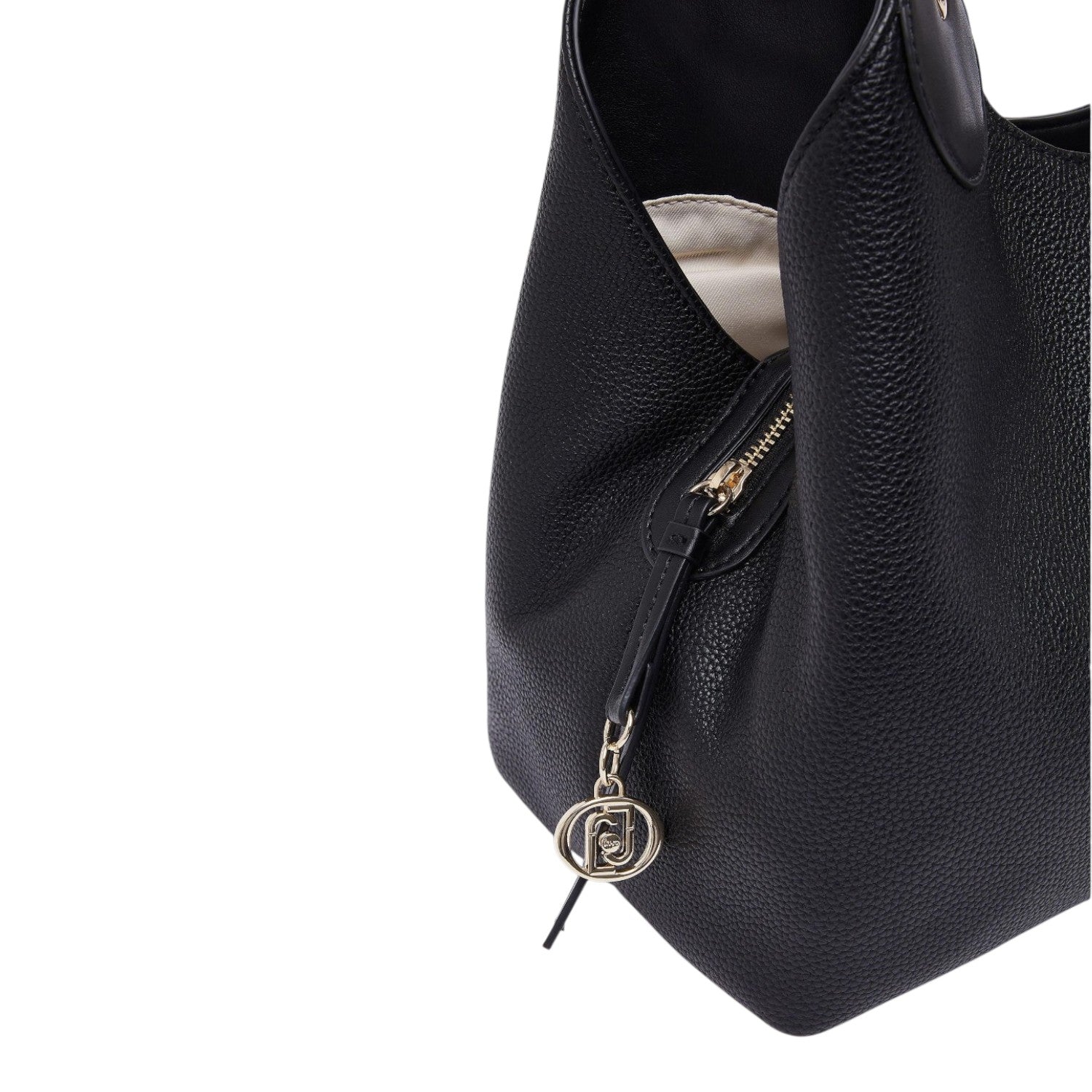 Lieblingstasche ECS Satchel M in black pebbled faux leather with gold-tone logo charm and zipper detail