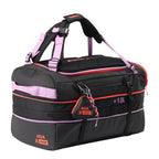 Lieblingstasche black duffel pack with pink accents, adjustable straps, and branded detailing on a white background.