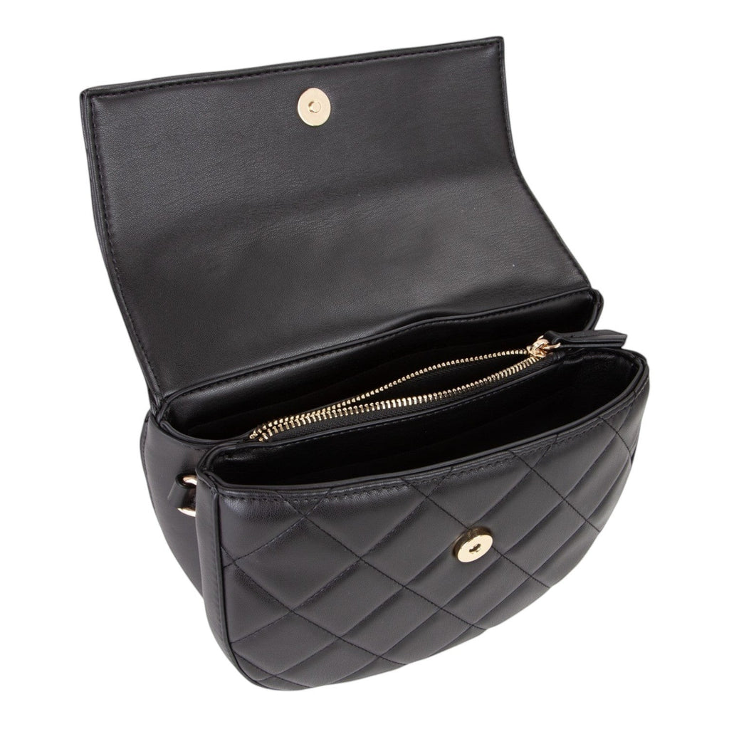 Lieblingstasche black quilted faux leather flap bag with gold hardware and zip closure.