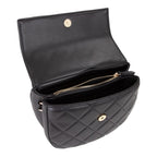 Lieblingstasche black quilted faux leather flap bag with gold hardware and zip closure.