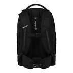 Lieblingstasche black Satch school backpack showing the ergonomic back panel, adjustable straps, and waist belt.