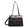 Lieblingstasche black and silver shoulder bag with decorative white stitching and Anekke brand charm