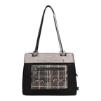 Lieblingstasche shoulder bag in black and metallic silver with a patterned front pocket and zipper closure