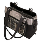 Lieblingstasche shoulder bag in black and metallic silver with a patterned front pocket and silver hardware