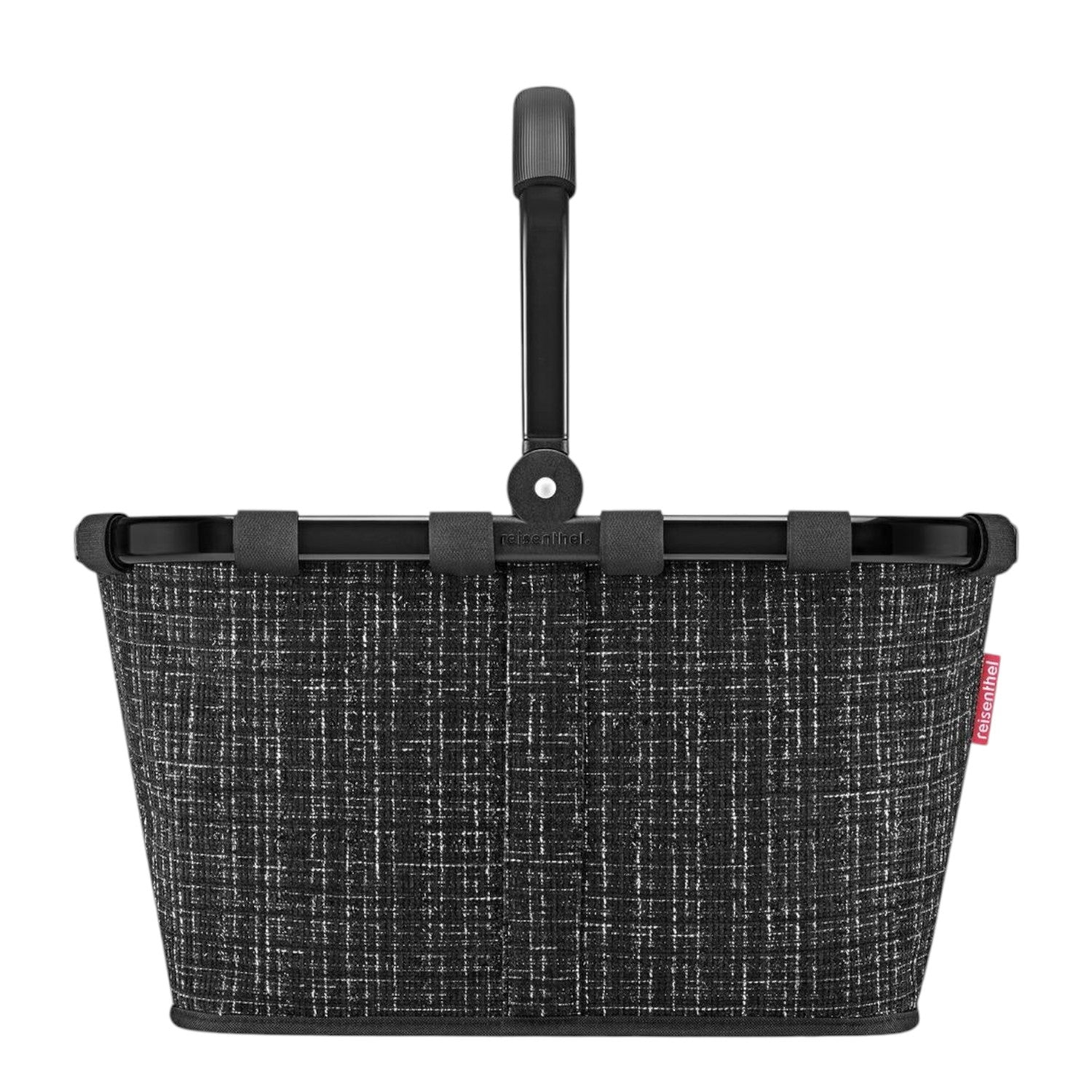 Lieblingstasche black textured shopping basket with foldable handle and red logo tag.