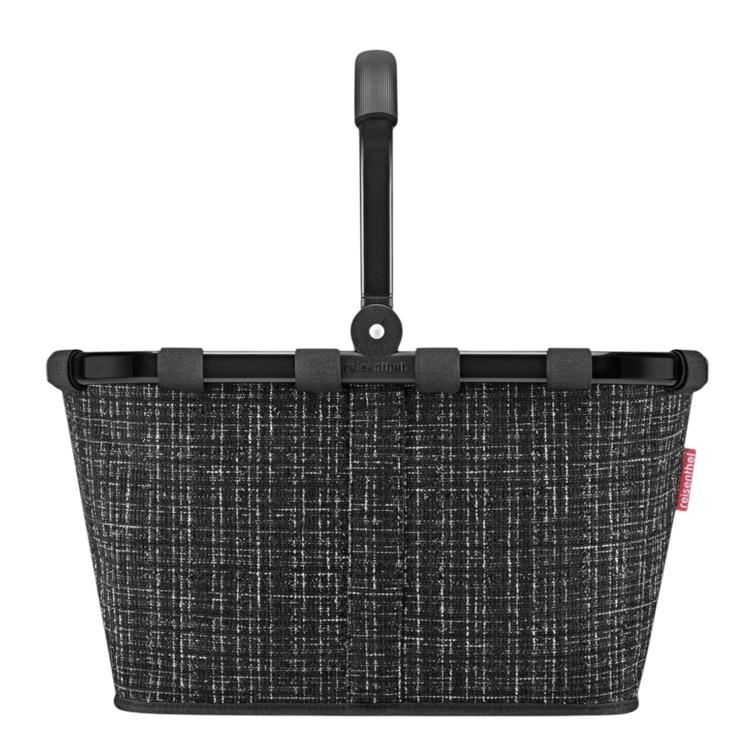 Lieblingstasche black textured shopping basket with foldable handle and red logo tag.