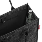 Lieblingstasche black tweed shopper tote bag with interior bottle holder and zippered pocket.