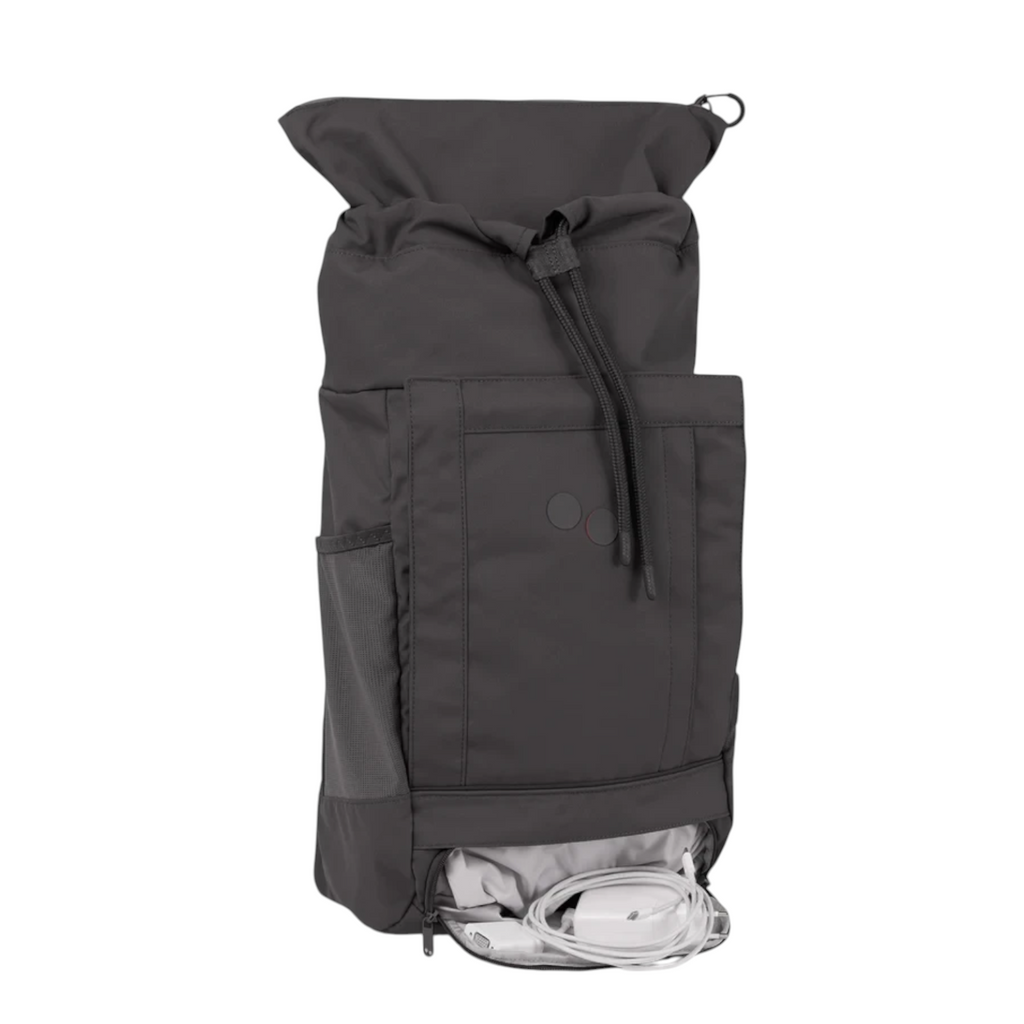 Lieblingstasche Blok Medium charcoal grey roll-top backpack with a bottom compartment for cables and accessories
