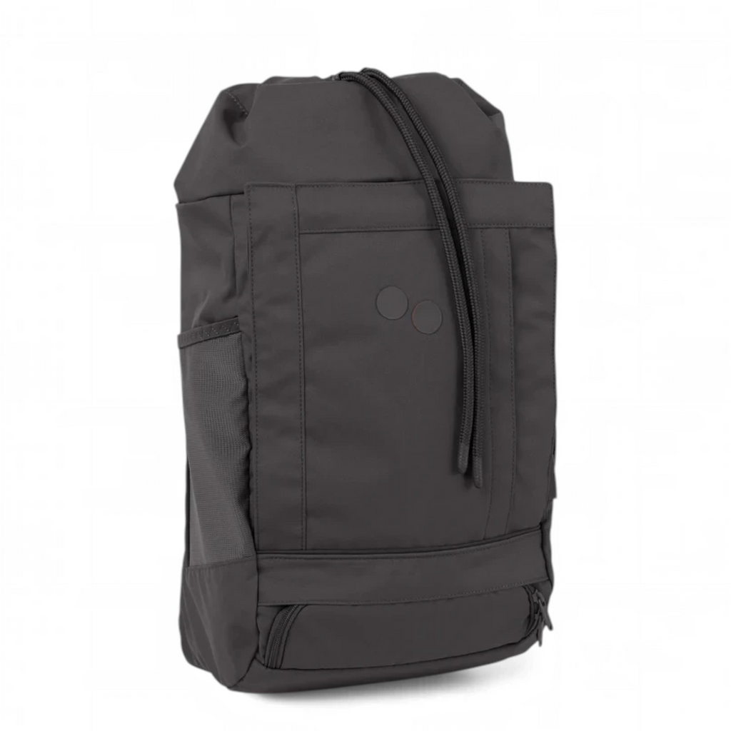 Lieblingstasche Blok Medium charcoal grey backpack with drawstring closure, front pocket, and side mesh compartment