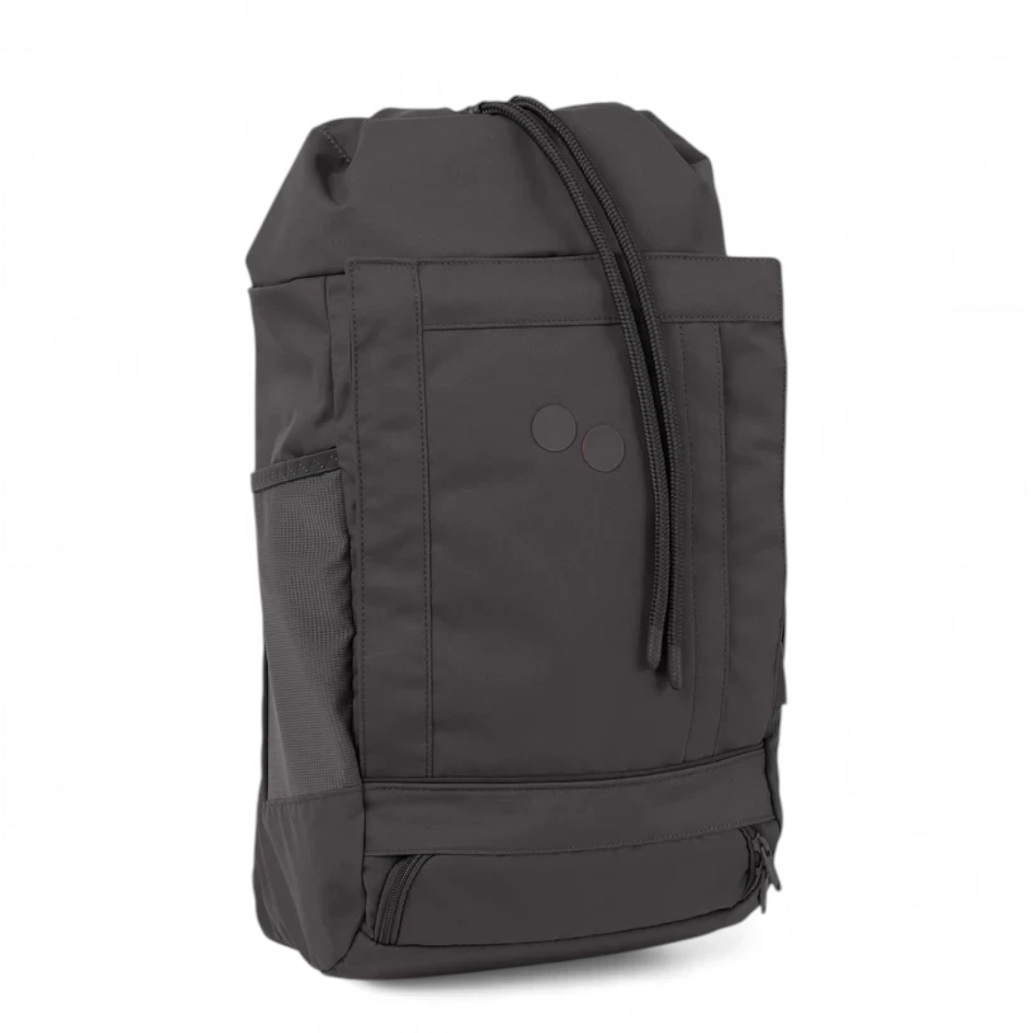 Lieblingstasche Blok Medium charcoal grey backpack with drawstring closure, front pocket, and side mesh compartment