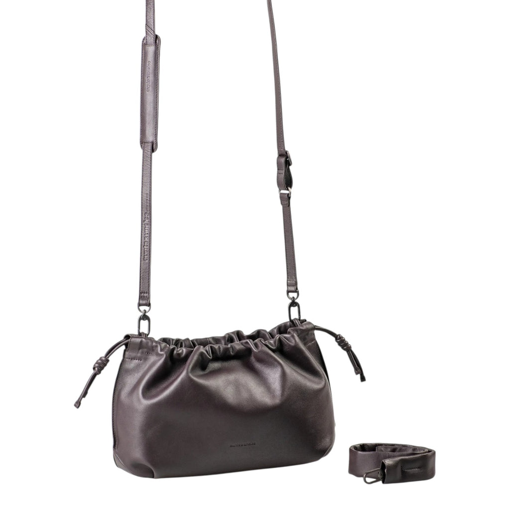 Lieblingstasche Bloom dark brown leather crossbody bag with a drawstring closure and adjustable shoulder strap
