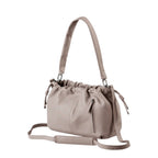 Lieblingstasche Bloom taupe leather shoulder bag with a gathered drawstring top and adjustable crossbody strap
