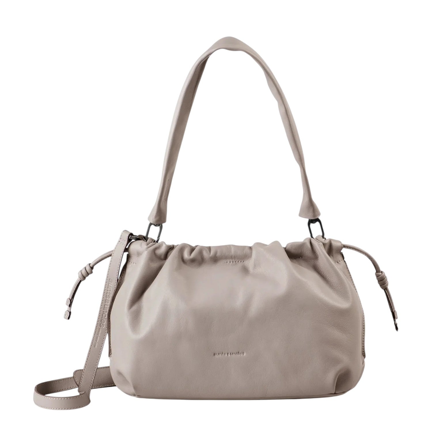 Lieblingstasche Bloom taupe leather shoulder bag with a soft ruched design and adjustable strap
