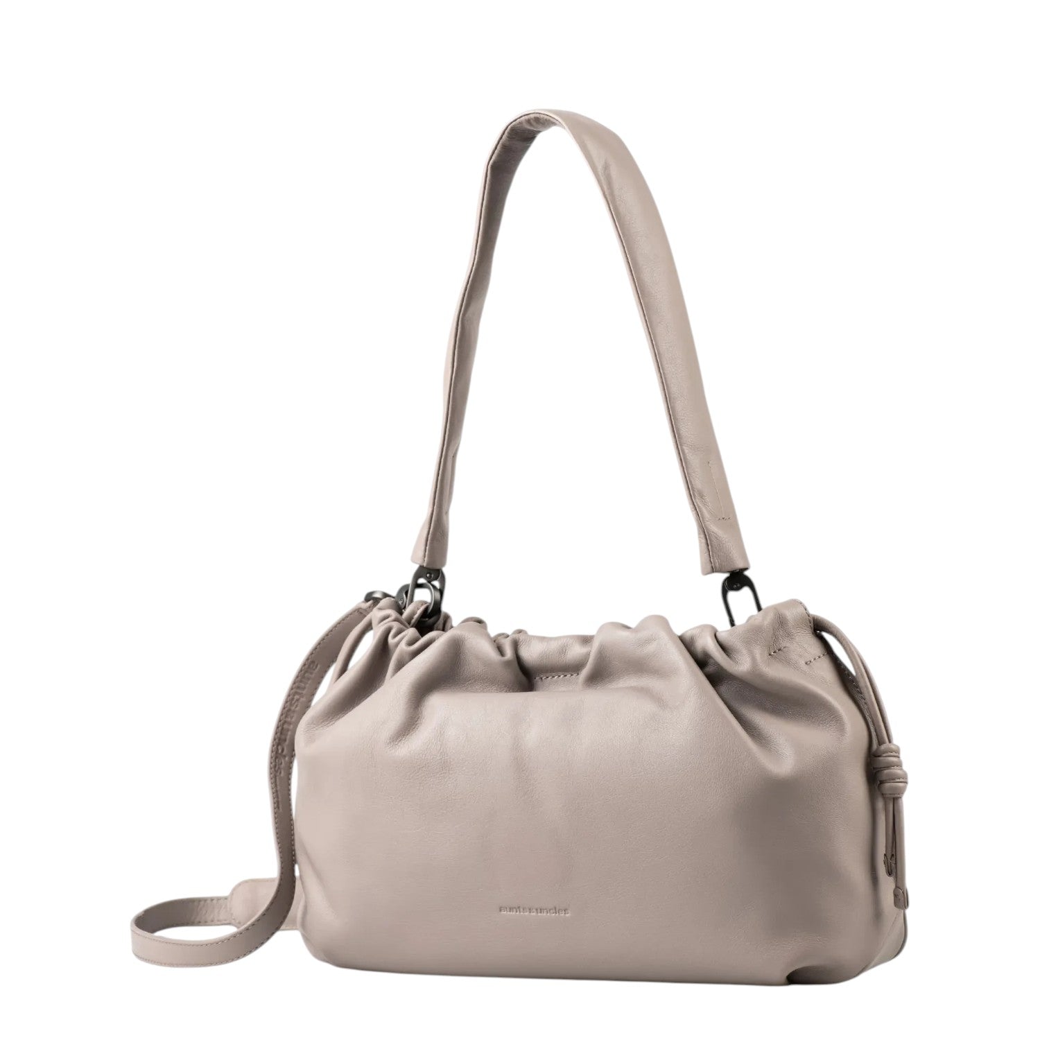 Lieblingstasche Bloom taupe leather shoulder bag with a soft gathered drawstring design and adjustable strap