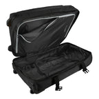 Lieblingstasche BOLONIA S black wheeled travel bag, open with interior compartments and straps.