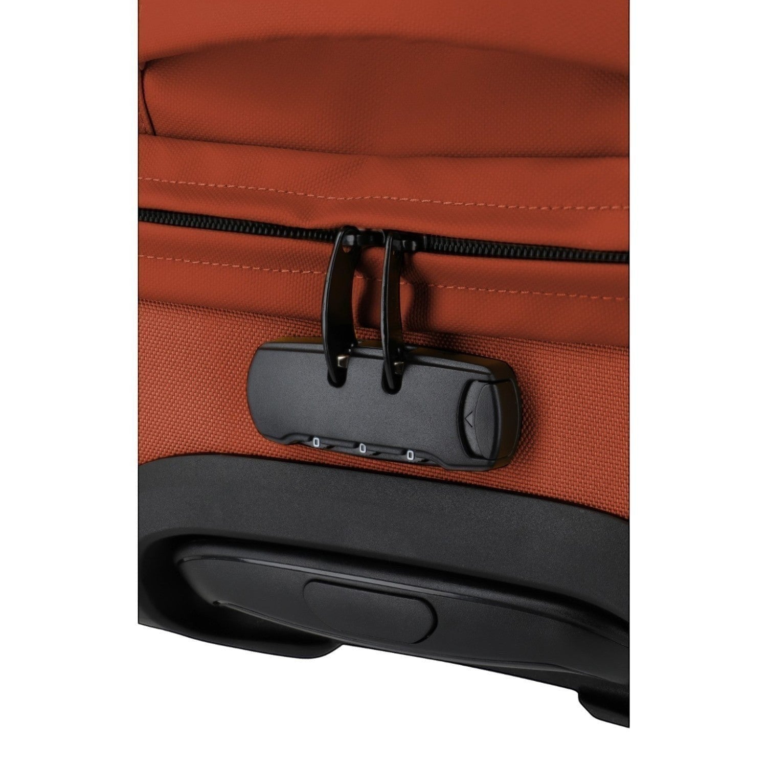 Lieblingstasche BOLONIA L travel bag in burnt orange fabric with black combination lock and zipper.