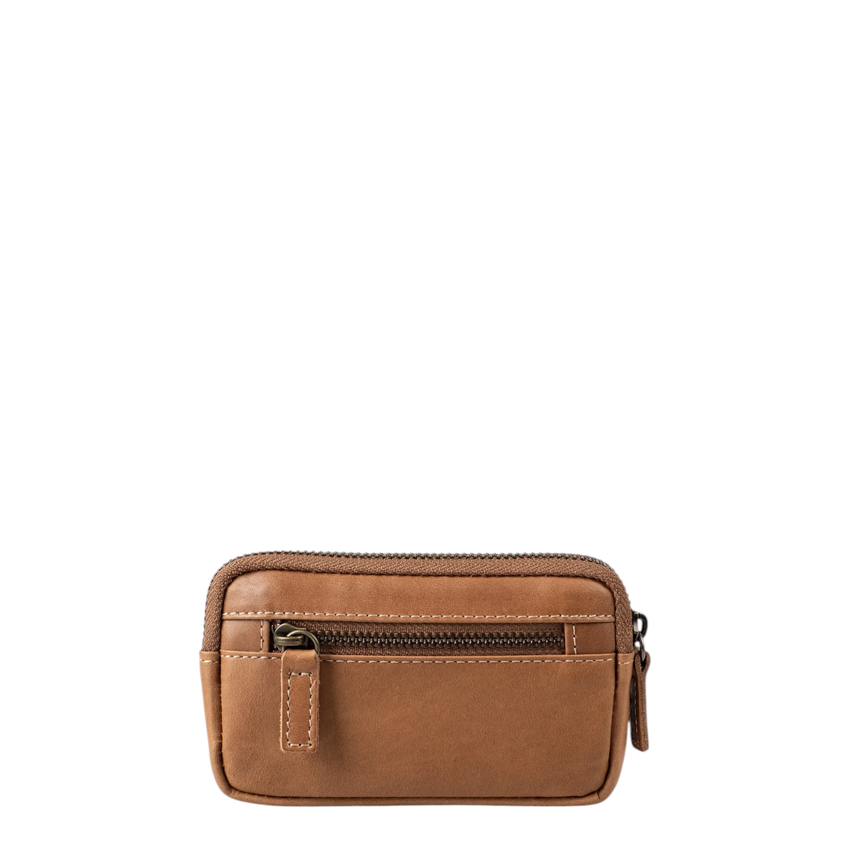 Lieblingstasche Brice brown leather key case with a front zippered pocket and antique brass hardware