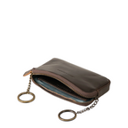 Lieblingstasche Brice dark brown leather key pouch with antique brass key rings and zipper closure