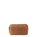 Lieblingstasche Brice small brown leather zip pouch with aunts & uncles logo embossed on the front