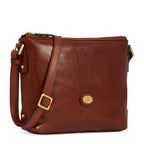 Lieblingstasche brown leather crossbody bag with adjustable strap and zip closure.