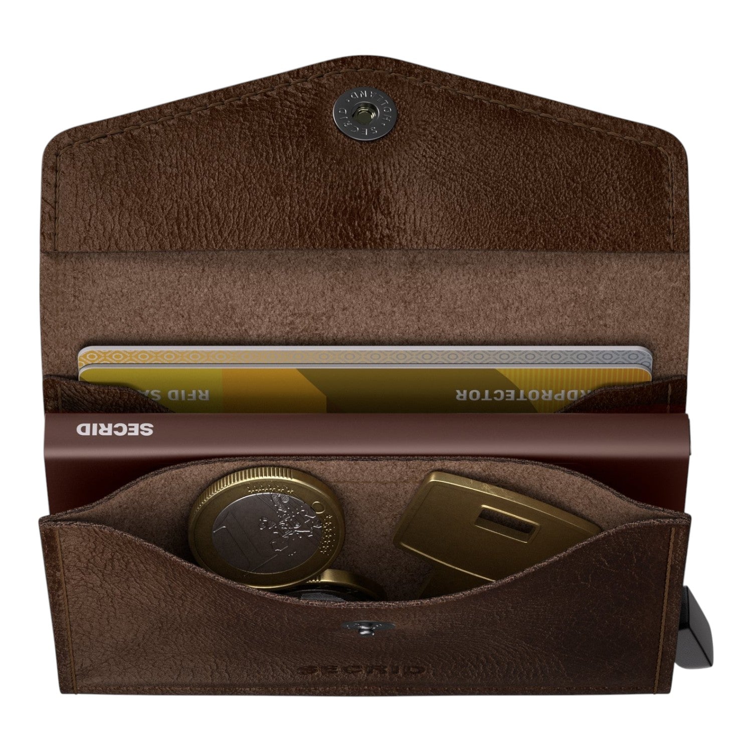Lieblingstasche Envelope Vintage brown leather wallet with card holder, coin pocket, and snap button closure