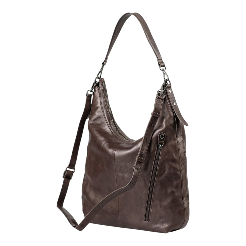 Lieblingstasche Mrs. Banoffee Pie dark brown leather hobo bag with adjustable shoulder strap and side zipper pocket