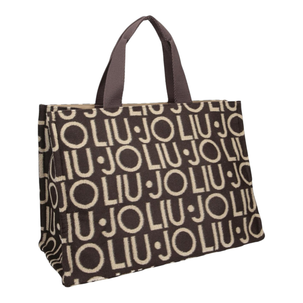 Lieblingstasche large tote bag in dark brown with an allover cream logo print and sturdy fabric handles