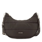 Lieblingstasche Lifetime Buddy M dark brown quilted nylon hobo bag with branded shoulder strap and silver hardware