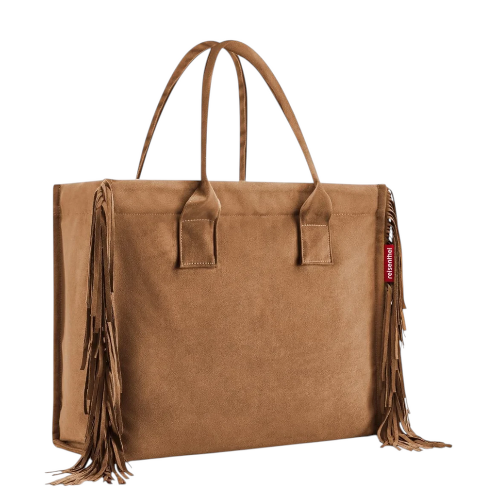 Lieblingstasche Daily Shopper tote bag in brown suede with decorative side fringe details and dual carry handles