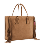 Lieblingstasche Daily Shopper tote bag in brown suede with decorative side fringe details and dual carry handles