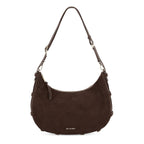 Lieblingstasche Lifetime Sister dark brown suede leather hobo bag with adjustable shoulder strap