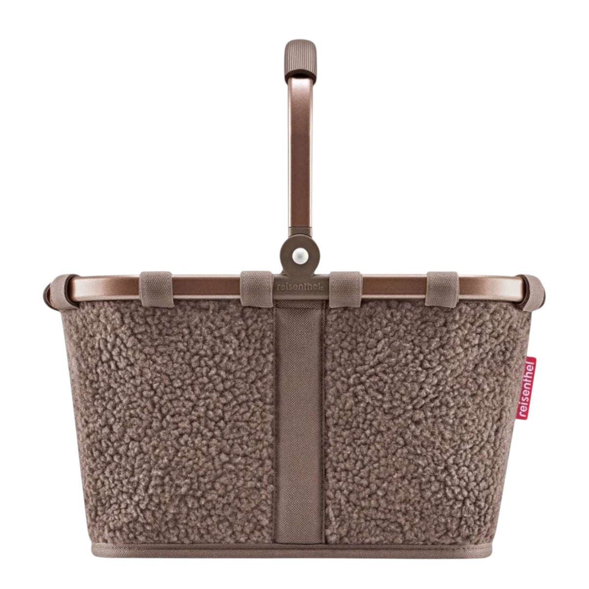 Lieblingstasche Carrybag shopping basket in brown teddy fleece fabric with a sturdy foldable aluminium handle