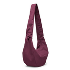 Lieblingstasche Moon Bag Ruffle Large in deep burgundy with a gathered shoulder strap and crescent silhouette.
