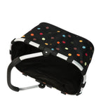 Lieblingstasche Carrybag in black with a colourful polka dot pattern and a sturdy silver aluminium frame.
