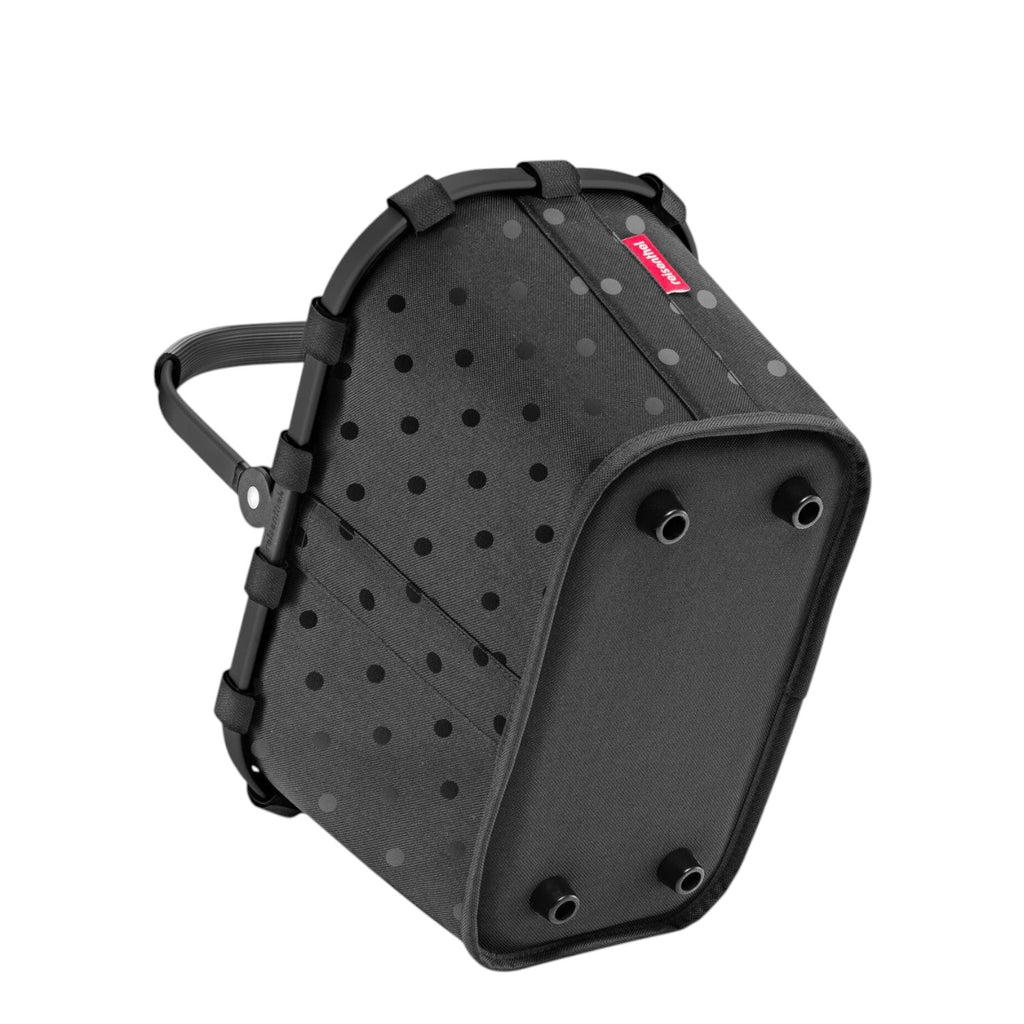 Lieblingstasche Carrybag XS in black with grey polka dots, featuring a sturdy frame and protective base feet.