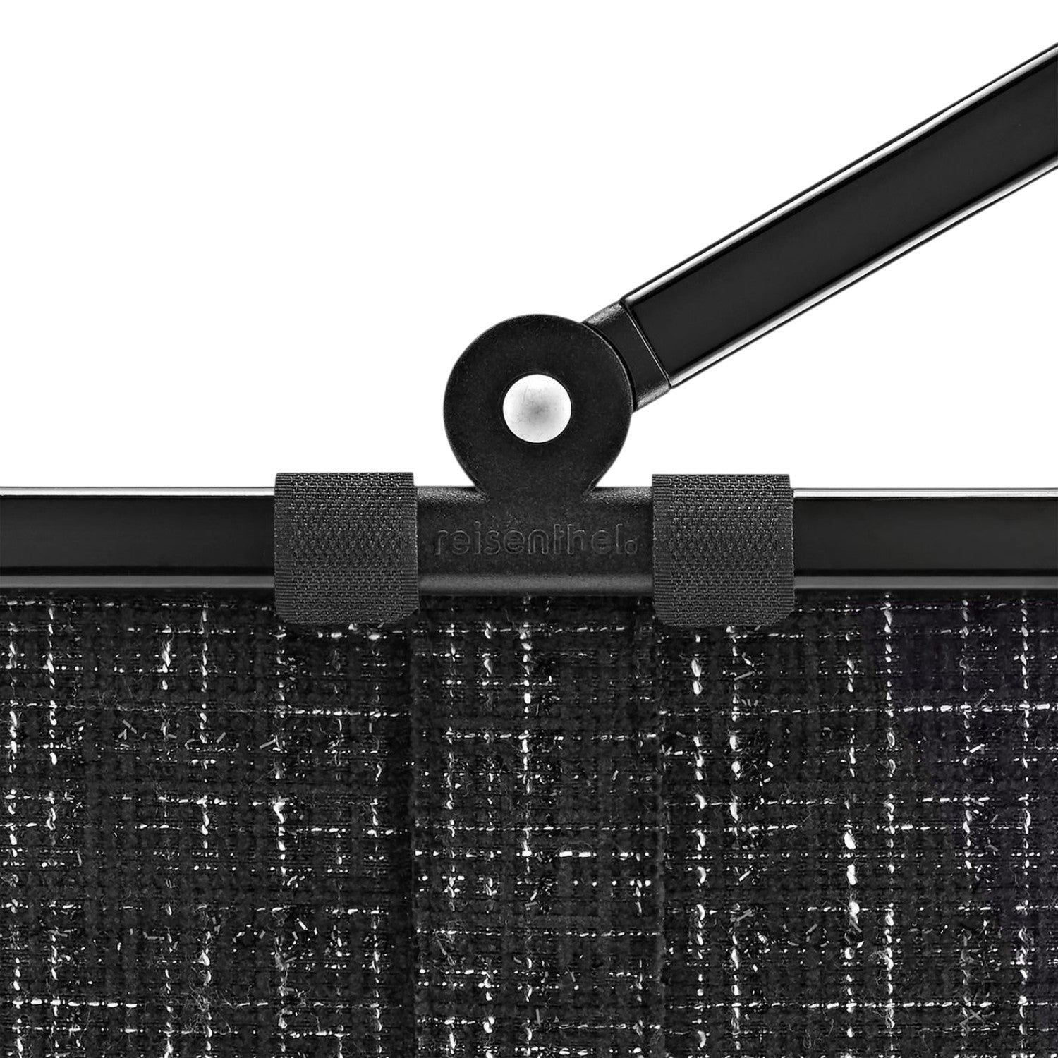 Lieblingstasche Carrybag XS, black tweed shopping basket with white plaid pattern and black frame.
