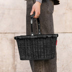 Lieblingstasche Carrybag XS black tweed shopping basket with black handles and a red logo tag.