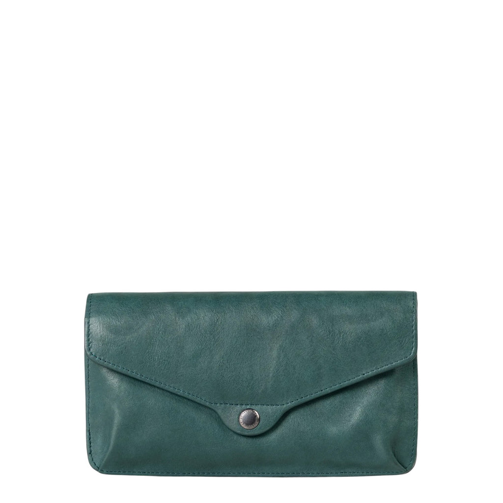 Lieblingstasche Charlene dark green leather envelope wallet with a snap button closure