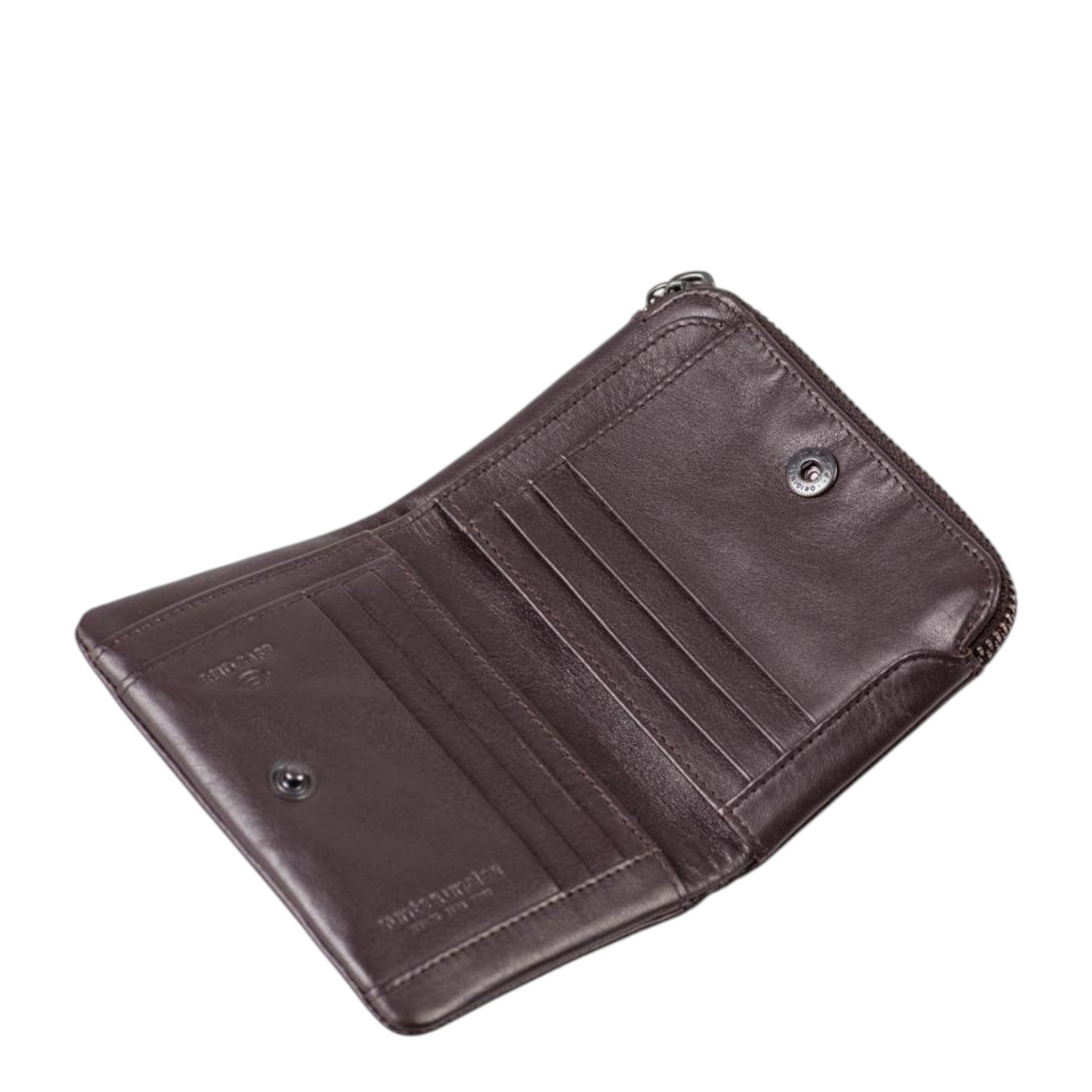Lieblingstasche Cherry brown leather wallet with card slots and snap button closure, open view