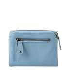 Lieblingstasche Cherry light blue leather wallet with a front zipper pocket and silver hardware
