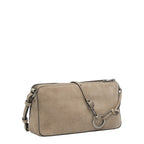 Lieblingstasche Clarice II Crossbody M in beige suede leather featuring a decorative metal ring and zip closure.