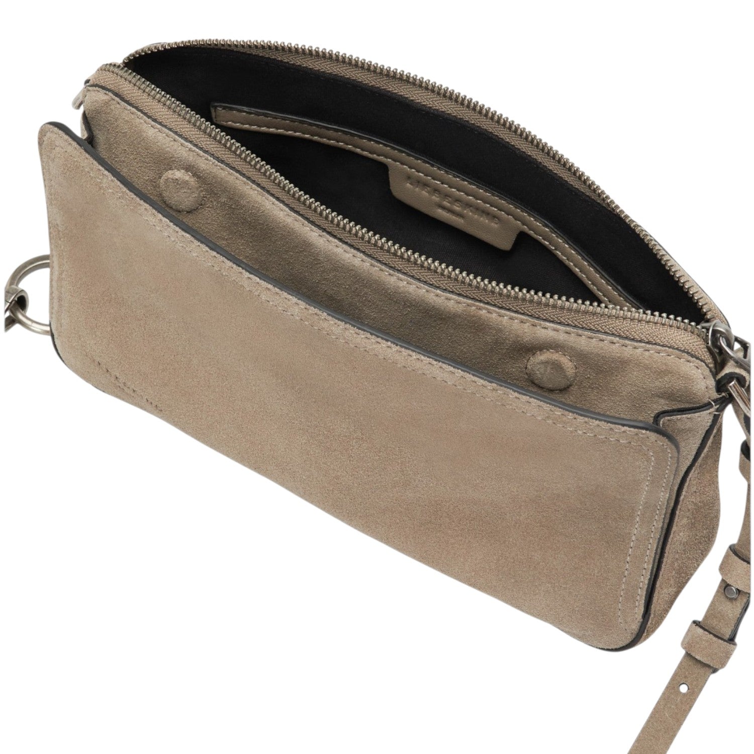 Lieblingstasche Clarice II Crossbody M bag in taupe suede leather with a top zipper closure and interior pocket