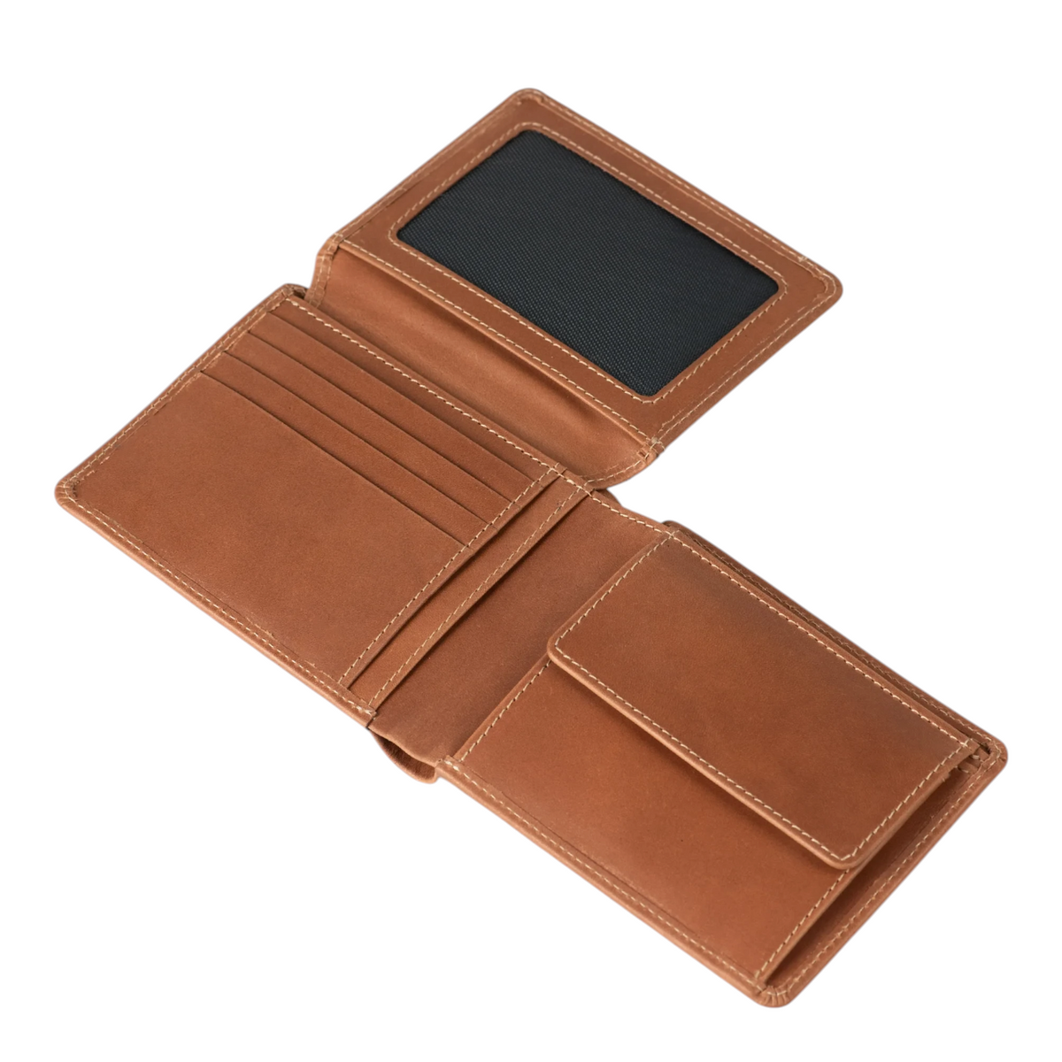 Lieblingstasche Clay brown leather bifold wallet with multiple card slots and a clear ID window