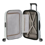 Lieblingstasche C-Lite Spinner 55/20 Exp carry-on suitcase open with grey fabric lining and internal packing straps