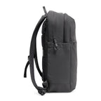 Lieblingstasche Commuter Pack in black, side view of a minimalist water-resistant laptop backpack with zip pockets.