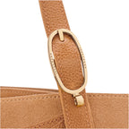 Lieblingstasche Complice Softy XL shoulder bag in tan leather with gold hardware and embossed logo.